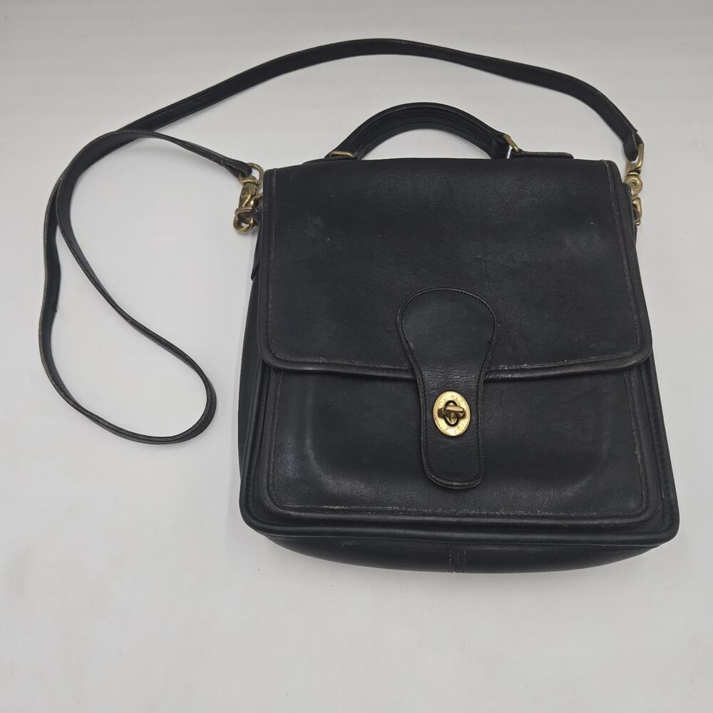 Vintage Coach Station Bag 5130 Black Leather Turnlock Crossbody Top Handle